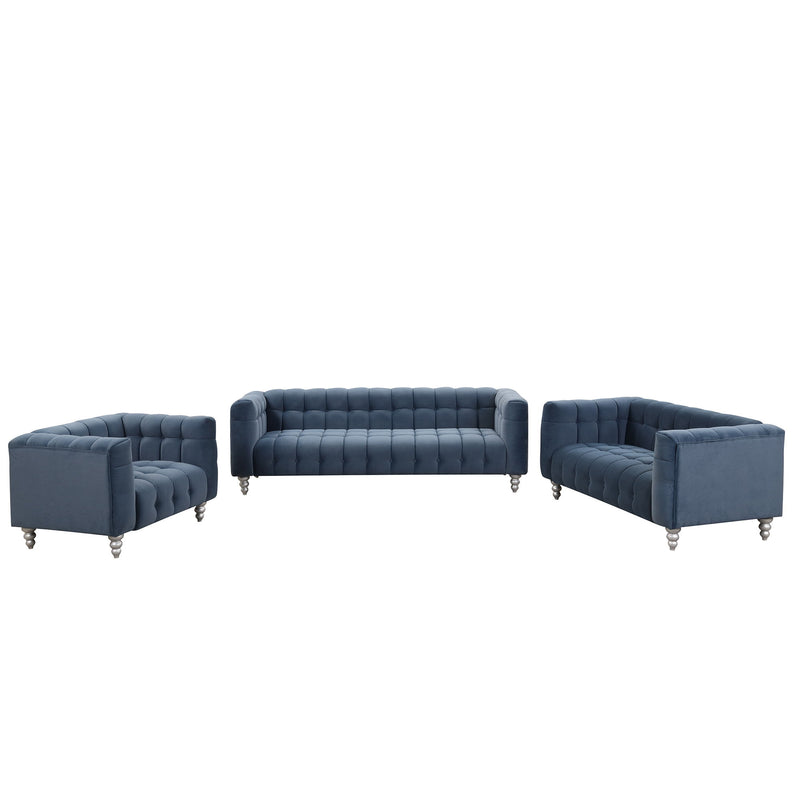 Modern 3 Piece Sofa Set With Solid Wood Legs, Buttoned Tufted Backrest, Dutch Fleece Upholstered Sofa Set Including Three Seater Sofa, Double Seat And Living Room Furniture Set Single Chair