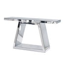 Modern Luxe Full Body Mirror Entryway Table With Trapezoid Base, 360° Reflective Console, Scratch Resistant, Open Storage - Silver