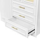 3 Door Wardrobe Armoire With LED Lighting And 3 Drawers - White