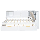 L-Shaped Daybed Corner Bed Under Bed Drawers With Storage Bookcase And Upholstered Headboard And USB Charging Ports