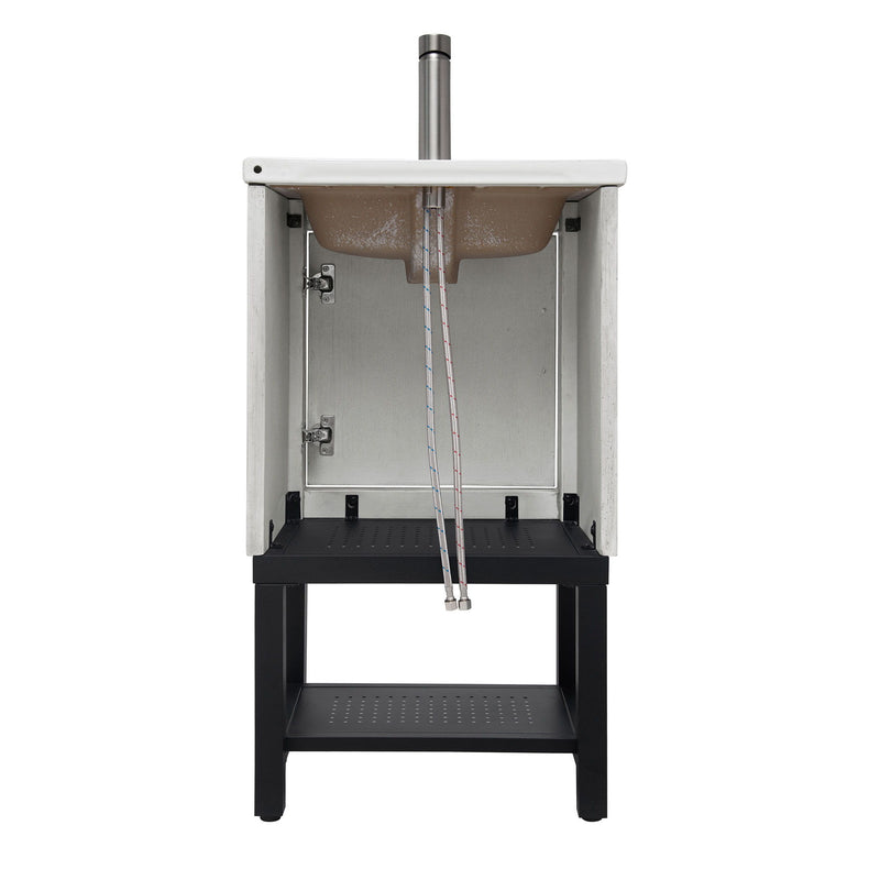 Modern Freestanding Bathroom Vanity With Ceramic Sink, Hot And Cold Faucet, 1 Door Cabinet & Open Shelf