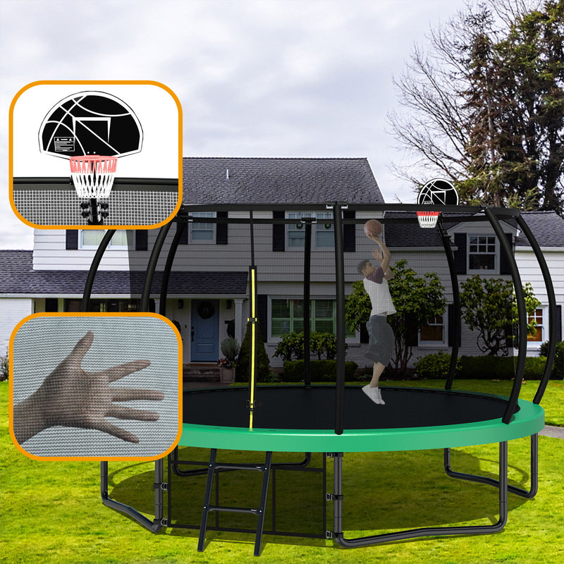 12' Recreational Kids Trampoline With Safety Enclosure Net & Ladder, Outdoor Recreational Trampolines