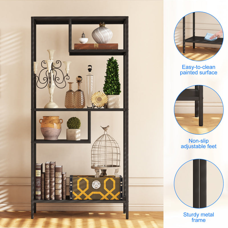 Modern Cube Storage Shelf With 4 Compartments & Metal Legs, Freestanding Organizer For Living Room, Bedroom, Home Office - Brushed Nickel