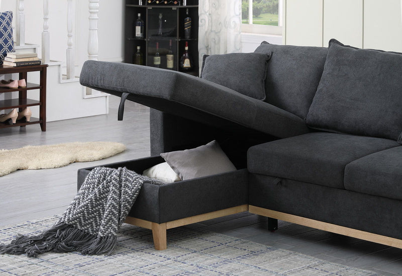 Colton - 84.Woven Reversible Sleeper Sectional Sofa With Storage Chaise - Dark Gray