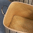 Square Palm Leaf Woven Wicker Storage Basket With Handles (Set of 2) - Back / Brown
