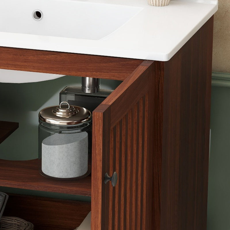 30" Vintage Bathroom Vanity With Ceramic Sink, Modern Bathroom Vanity Cabinet With 2 Soft Close Doors, Equpiied With 4 Sturdy Iron Legs - Antique Dark Brown