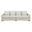 4 Seater Modern Linen Sofa With Armrest Pockets And 4 Pillows, Minimalist Style Couch For Living Room