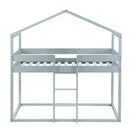 Twin Over Twin Bunk Bed Wood Bed with Tent, Gray