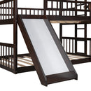 Full-Over-Full-Over-Full Triple Bed with Built-in Ladder and Slide , Triple Bunk Bed with Guardrails, Espresso(OLD SKU :LP000052AAP)