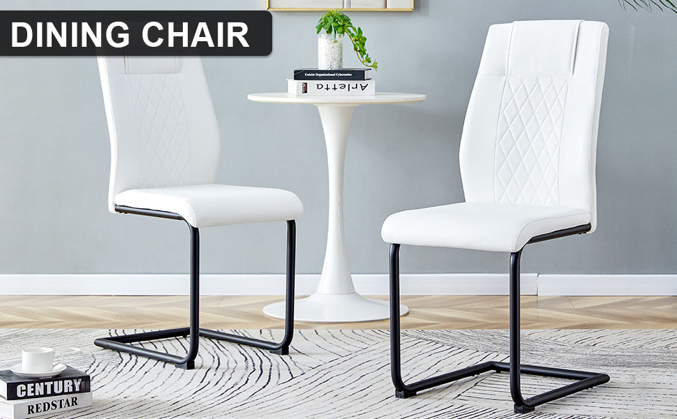 Modern dining chairs with faux leather upholstered seats - dining room chairs with metal legs, suitable for kitchen, living room, bedroom, dining room side chairs, set of 6 pieces (white+PU leather)