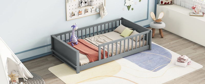 Floor Platform Bed With Built-In Book Storage Rack