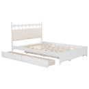 Queen Size Wooden Storage Platform Bed, with 2 Big Drawers, T Size Trundle, White