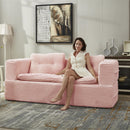 Multi Functional Sectional Sofa Bed With Independent Chaise Lounge And Functional Blanket, Convertible King Size Bed, Deep Seat - Baby Pink