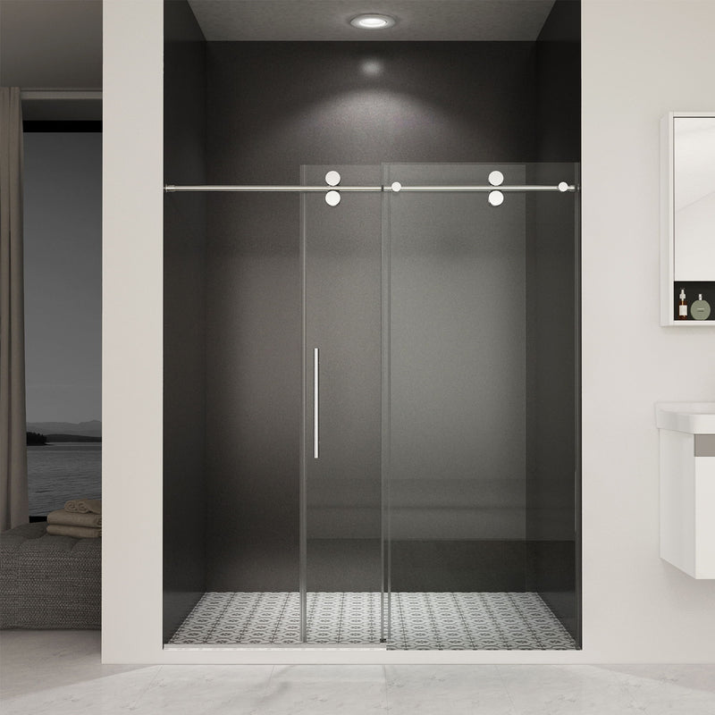 Frameless Shower Door, Sliding Shower Door, With Premium Thick Tempered Glass Shower Enclosure, Double Side Easy Clean Coat, Finished With Buffer - Chrome