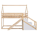 Twin Over Twin House Loft Or Bunk Bed With Slide And Staircase
