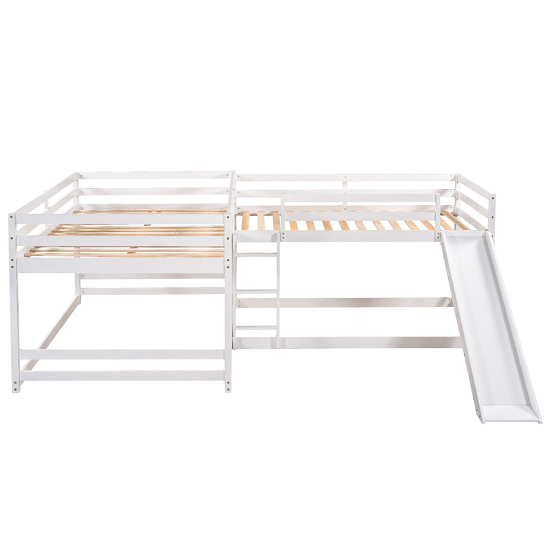 L-Shaped Bunk Bed With Slide And Short Ladder