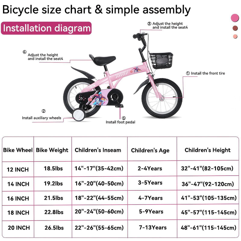 Fkznpj - 18" Sporty Kids Bike With Training Wheels And Stand Adjustable Saddle Suitable For Boys And Girls Aged 5 - 10 Years Tall Height 39 - 49" Available In A Variety Of Colors