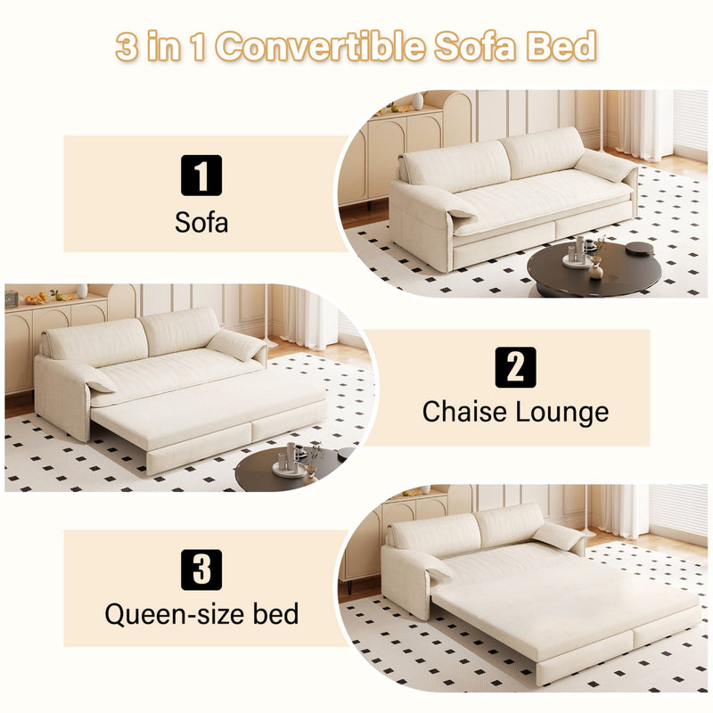 Pull Out 3 In 1 Convertible Sleeper Sofa With Side Storage, Multi Functional