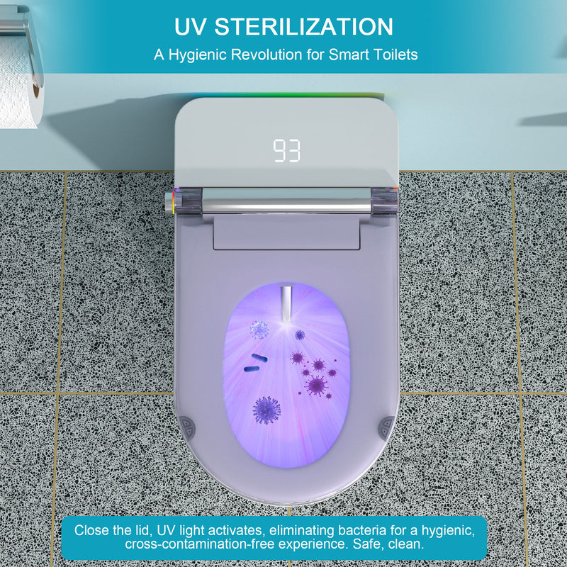 Smart Toilet With Bidet Built In, Auto Open & Close, Elongated Heated Seat, Foot Sensor Flush, LED Display, Warm Water Wash - White