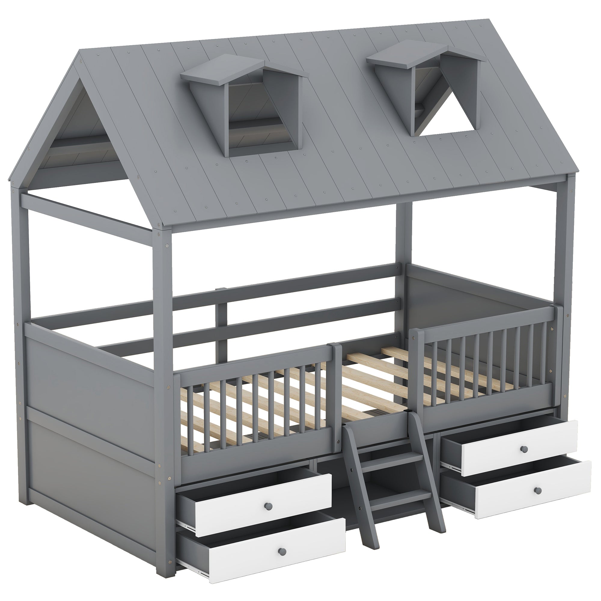 Twin Size Wood Bed House Bed Frame,Gray - Atlantic Fine Furniture Melbourne FL