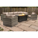 9 Piece Outdoor Sectional Set With Fire Pit Table And Cushions - Beige