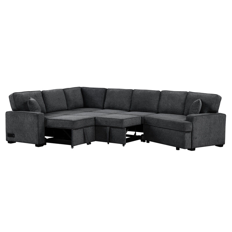 L-Shaped Sofa Sectional Sofa Couch Pull-Out Sofa Bed With Charging Devices And Cup Holders For Living Room