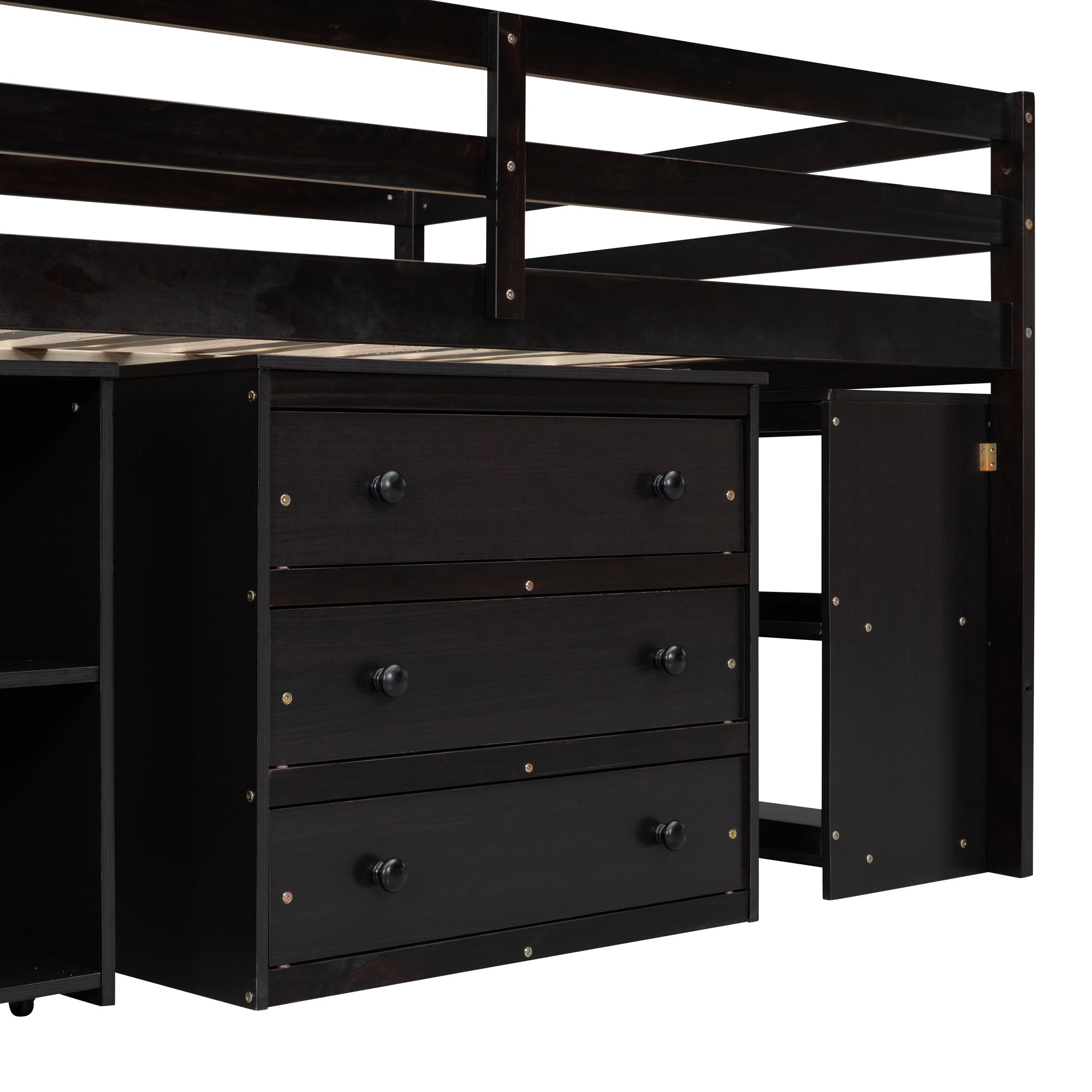 Full Size Loft Bed with Retractable Writing Desk and 3 Drawers, Wooden Loft Bed with Storage Stairs and Shelves, Espresso - Atlantic Fine Furniture Melbourne FL