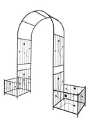 Metal Garden Arch With Two Plant Stands Wide High Climbing Plants Support Rose Arch Outdoor - Black