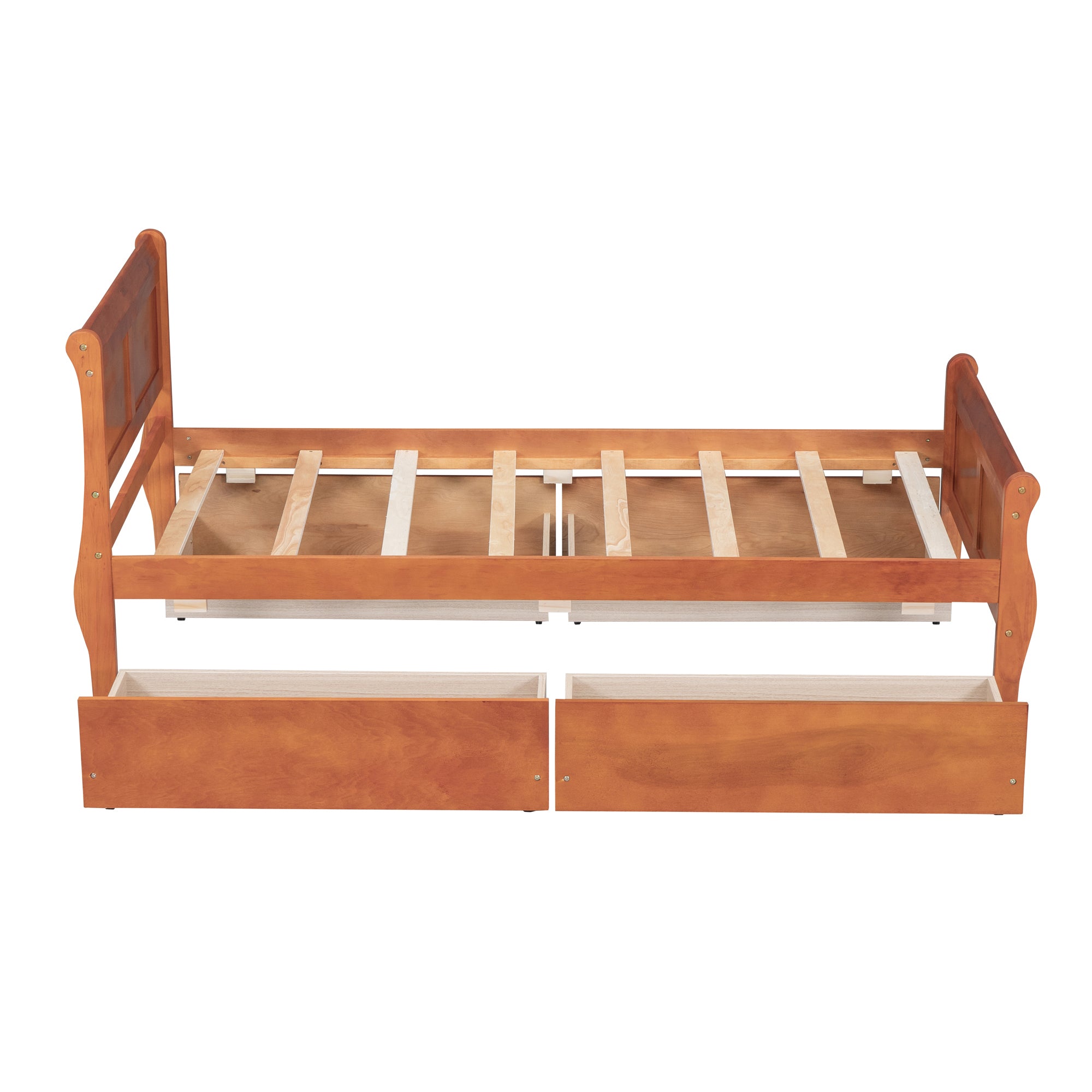 Twin Size Wood Platform Bed with 4 Drawers and Streamlined Headboard & Footboard, Oak - Atlantic Fine Furniture Melbourne FL