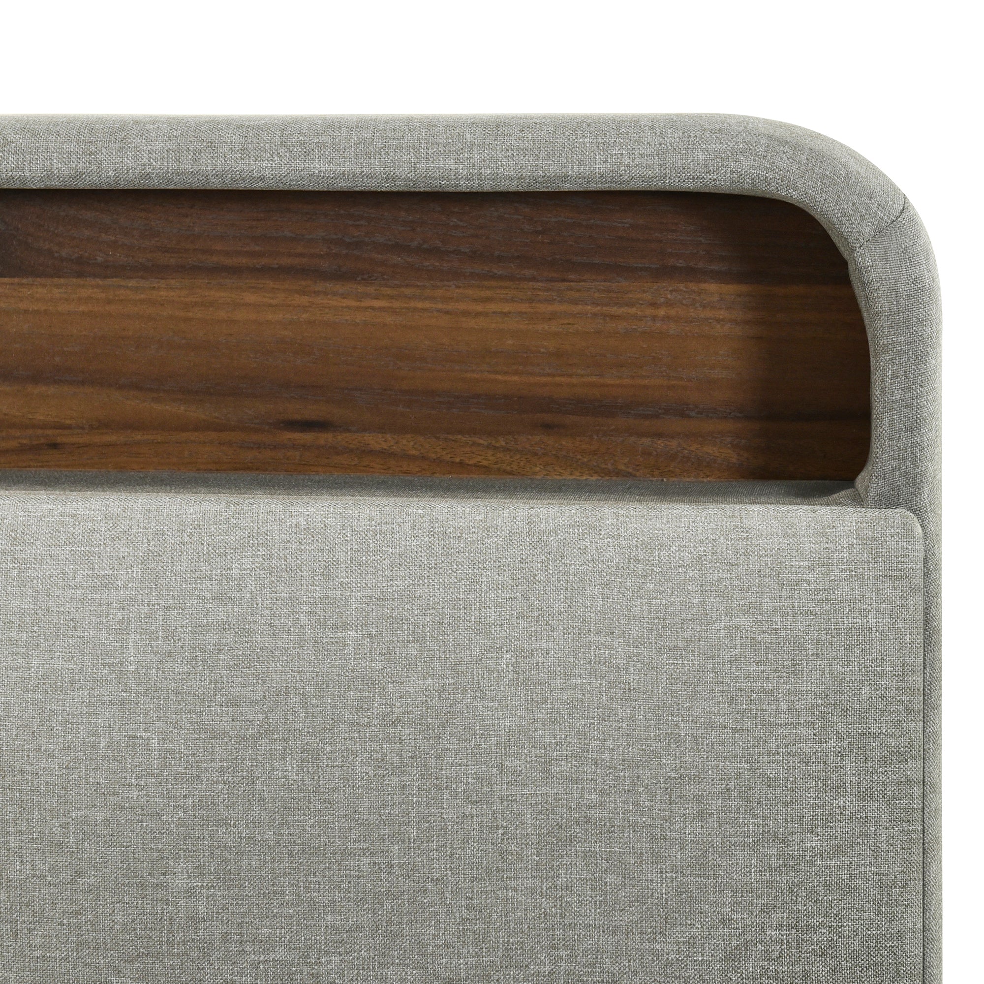 Queen size Upholstered Platform Bed with Storage Headboard, Sensor Light and a set of Sockets and USB Ports, Linen Fabric, Gray - Atlantic Fine Furniture Melbourne FL