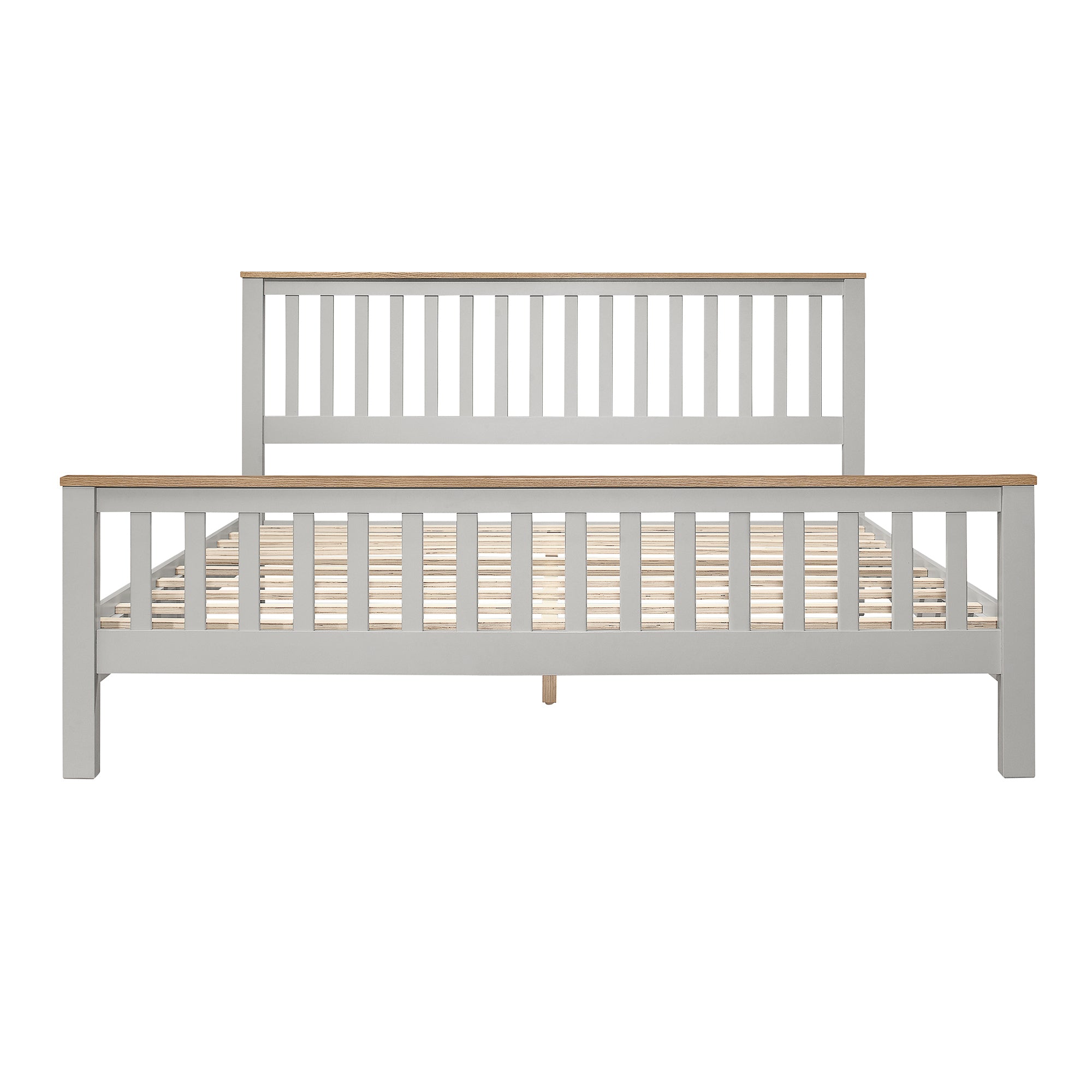 Country Style Concise Gray Solid Platform Bed with Oak Top, No Box Spring Needed, King - Atlantic Fine Furniture Melbourne FL