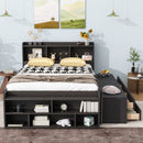 Full Bed with Bookcase Headboard, Under bed Storage Drawers and Bed End Storage Case,Espresso