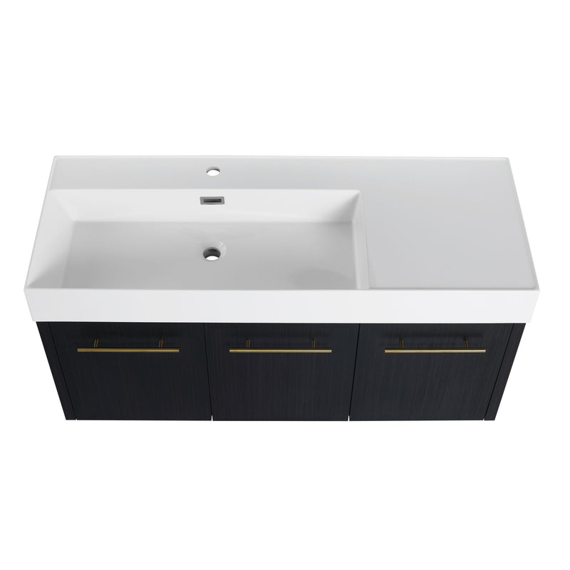 Contemporary 48" Wall Mounted Bathroom Vanity With Resin Sink And Soft Closing Doors And Line - Black Chestnut