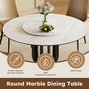 Round Dining Table With Carbon Steel Base And Lazy Susan / For Kitchen And Dining Room, 4 Chairs - Black / White