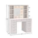 Vanity Desk With LED Lighted Mirror, Makeup Vanity With 11 Drawers, Adjustable Lighting - White