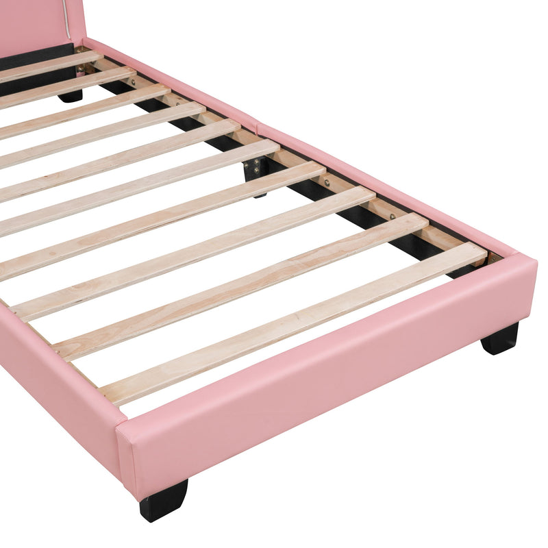 Upholstered Leather Platform Bed With Rabbit Ornament