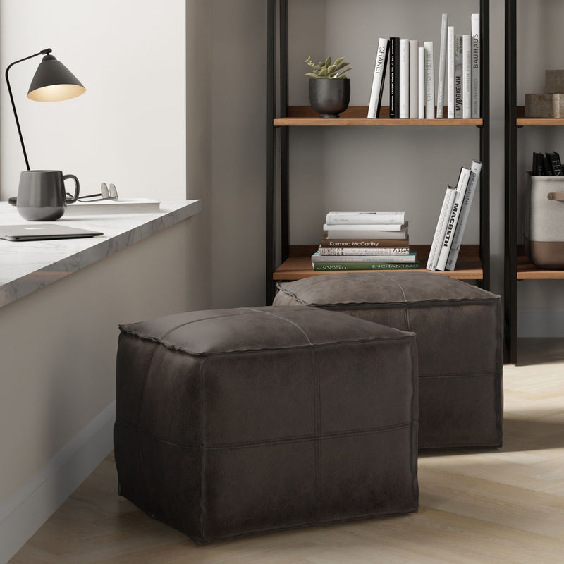 Sheffield - Square Pouf - Distressed Dark Brown