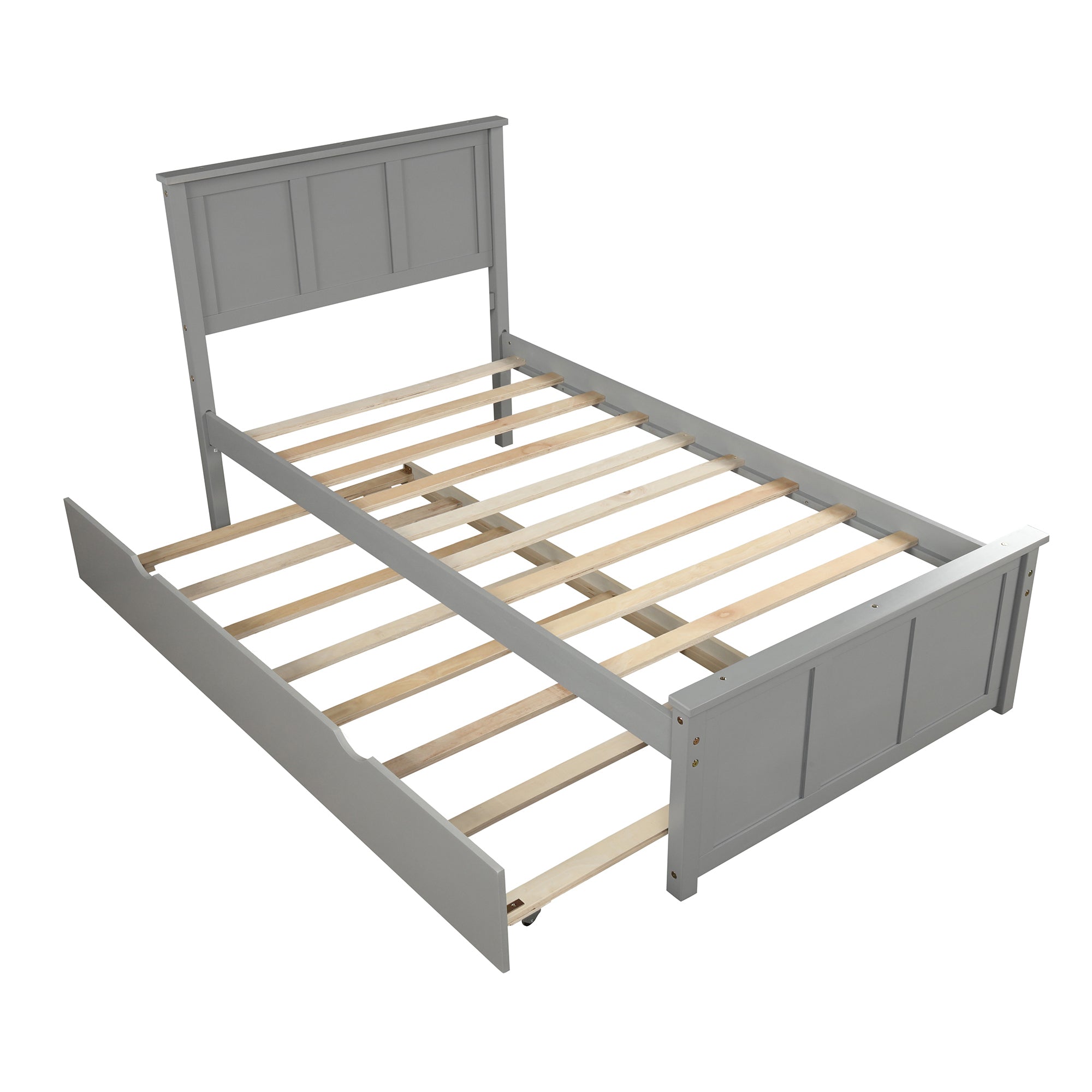 Platform Bed with Twin Size Trundle, Twin Size Frame, Gray - Atlantic Fine Furniture Melbourne FL