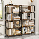 5 Tier Industrial Bookshelf, Tall Bookcase With Open Design, Vintage Storage Organizer