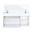 Modern Design Entryway Bench With Adjustable 3 Tier Flip-Up Drawers And Hidden Cabinet - White