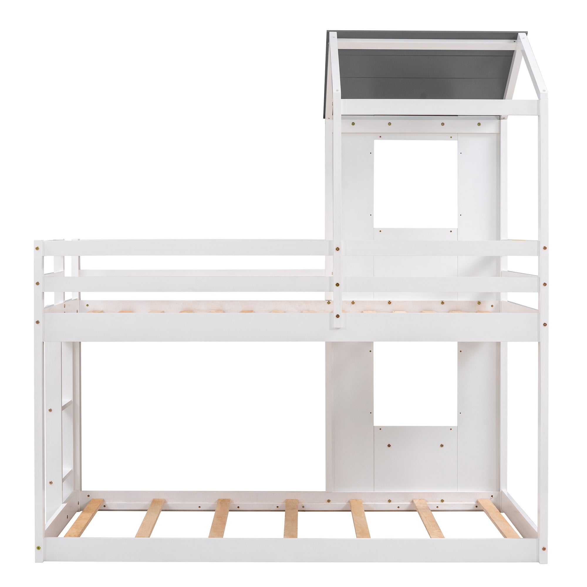 Twin Over Twin Bunk Bed Wood Bed with Roof, Window, Guardrail, Ladder (White)(OLD SKU :LP000056AAK) - Atlantic Fine Furniture Melbourne FL