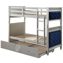 Varian - Twin Over Twin Bunk Bed - Blue Velvet & Silver Finish - Atlantic Fine Furniture Inc