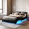 Upholstered Platform Bed With LED Light, Frame Slatted