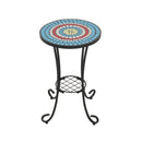Ceramic Tile And Iron Patio Side Table With Shelf