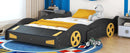 Full Size Race Car-Shaped Platform Bed with Wheels and Storage, Black+Yellow