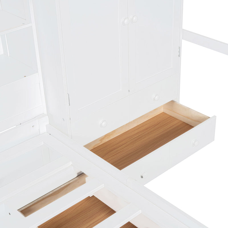 Bunk Bed With Drawers, Wardrobe, Storage Shelves And Hydraulic