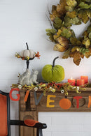 Velvet Weighted Pumpkin With Resin Stem Apple, Pumpkin Ornament Decor For Holiday Harvest Festival Fall Festival & Thanksgiving (Set of 2) - Green