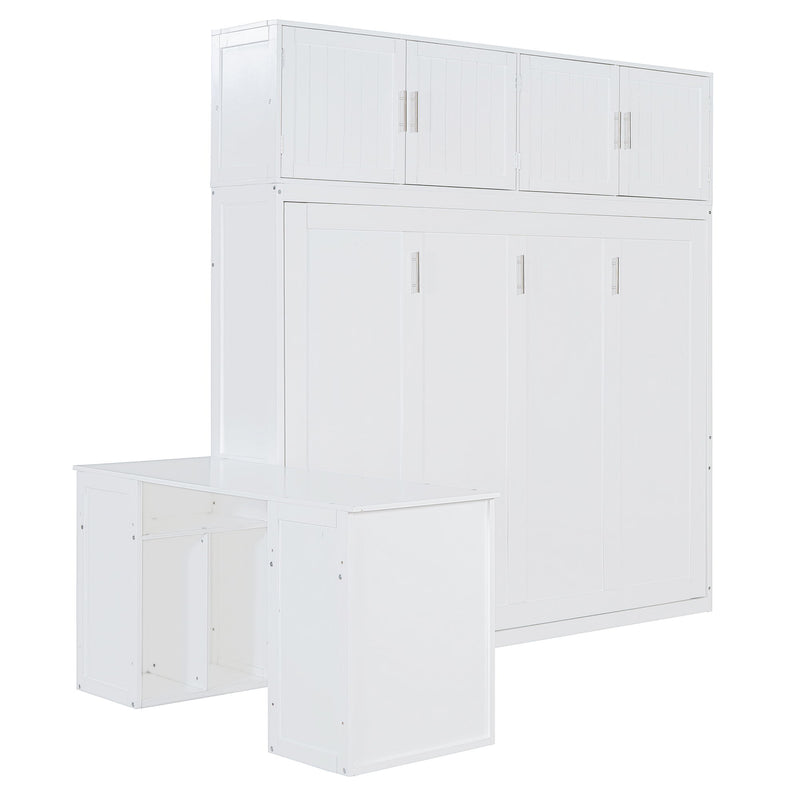 Wall Murphy Bed With Desk And Storage Shelves And Big Cabinets