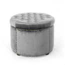 Elegant Round Ottoman Footstool With Studded Rim