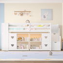 Loft Bed With Storage Cabinets, Staircase Drawers & LED Lights